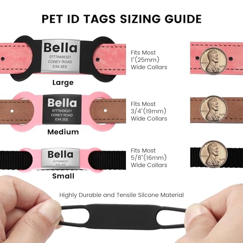 YEHANTI Hundemarke mit Gravur - Leise Silikon Hundemarke Personalisiert mit Name, Telefonnummer und Adresse - Personalisierte Anhänger Marke für Hunde, Katzen und Welpen (Schwarz-Schwarz, M)