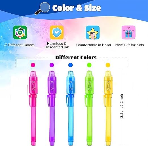 Image of ECLET CRAFT Portable Invisible Magic Pen with UV-Light (Set of 12) (Random Color)