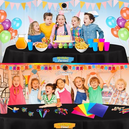 Image of Grandipty Plastic Table Cloth Disposable 12 Pack 84 inch Round Black | Plastic table covers, durable disposable tablecloths, fade and tear-resistent table cover for party, event