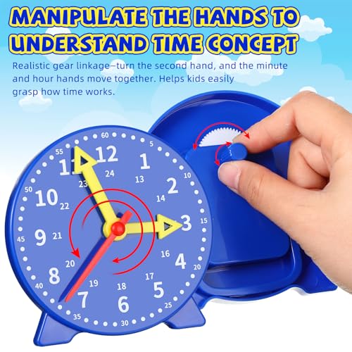 Image of Batiyeer 24 Pcs Teaching Clock Kit for Kids to Tell Time Teaching Mini Geared Clock for Kids Basic Math Development Teacher and Classroom Supplies, 4 Inch (Dark Blue)