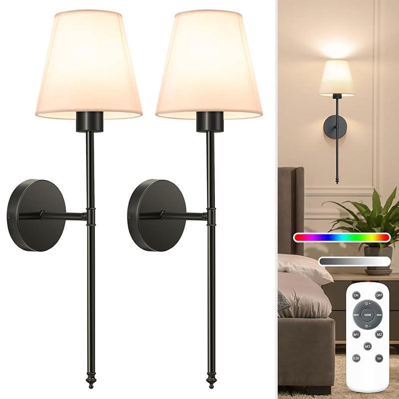 LengSuaa Wireless Rechargeable Wall Lights Indoor, 2PCS Wireless Sconces with 5000mAh Dimmable Detachable Charging Bulbs and Remote, 3 Color Temperature for Living Room Hallway Bedroom