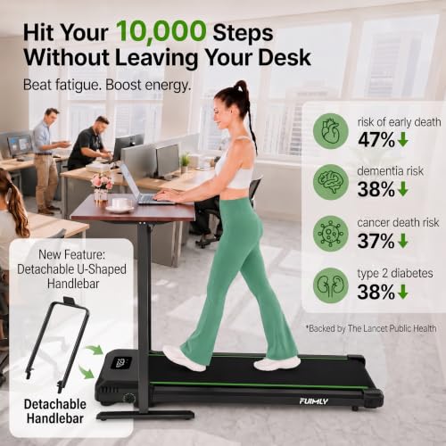 Image of FUNMILY Upgrade Walking Pad Folding Treadmill with 12% /15% Incline & Handle Bar, 3.5HP Foldable Under Desk Compact Treadmills for Home /Office /Gym, 400+lb Capacity, Shock Absorption