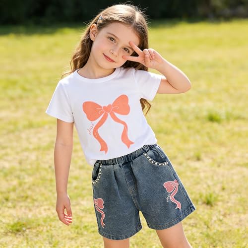 Image of Ayzozuy Kid Girl Clothes Shorts Set 2 Piece Outfits Summer Casual Short Sleeve Top and Shorts Set for Girls 4-7
