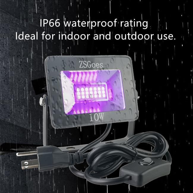 Miniatura 6 de ZSGoes Paquete de 2 luces negras ultravioleta ultravioleta de 10 W de 110 VCA para fiesta de luz negra de Halloween, iluminación de escenario,