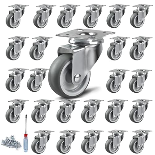 LALAGO 24 pièces roulettes pivotantes, 50 mm roulettes de meubles roues de meubles avec plaque pivotante,360° roulette charge lourde, petites pour meubles à palettes casiers, tournevis et vis gratuits Cover