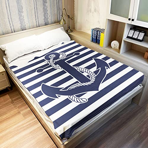 Yisumei Navy Stripes Blanket Nautical Theme Anchor Throw Blanket Warm And Cosy For Bed Couch Office 60X80 Inches #TOP1