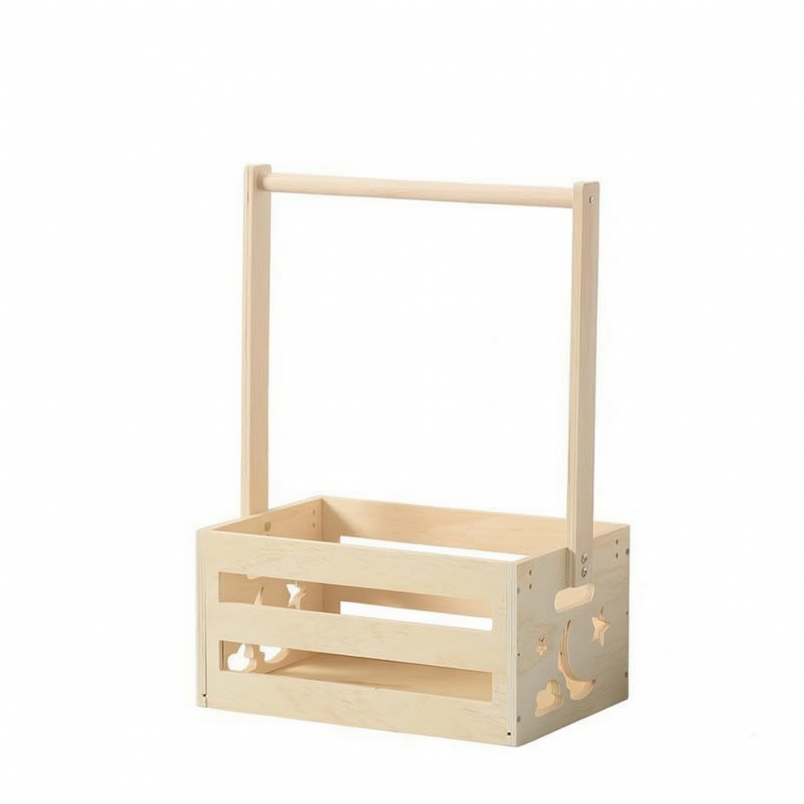 rockible Cestino Aperto | Pratico, Cesto in Legno con Manico, Stabile, Cestino con Maniglie in Legno, per Cameretta, Bagno, Casa, Neonati,