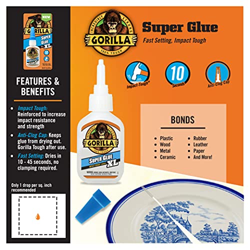 gorilla super glue xl clear glue 25 gram pack of 2 - all purpose and fast setting for projects and repairs