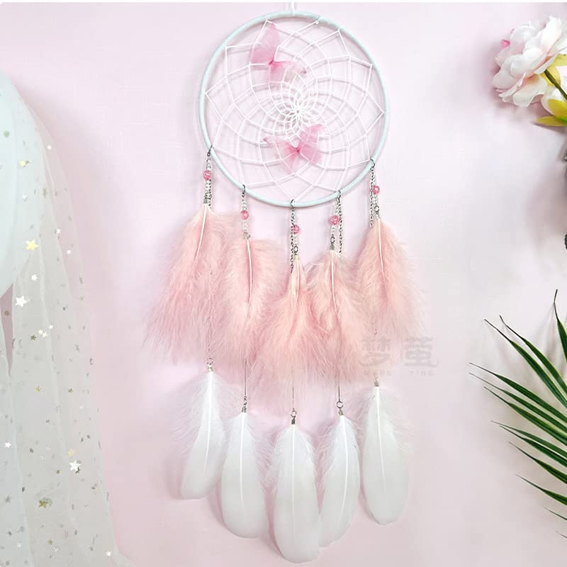 Pink Butterfly Dream Catcher Wall Decor, Girls DreamCatchers Wall Hanging Ornaments for Bedroom Home Decor Festival Gift
