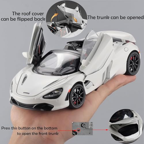 Image of 1:24 McLaren 720S Convertible Diecast Car | Alloy Metal Pull Back Toy Car with Openable Doors, Lights & Music | Model Car for Kids Boys Girls Gift & Collectors (White)
