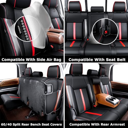Image of Carlimeki Leather Seat Covers Custom Fit for Tundra 2014-2021 CrewMax | Fits SR, SR5, Limited, Platinum, 1794 Edition, TRD Pro, Capstone - Carbon Fiber - Premium Leather Fully Covered