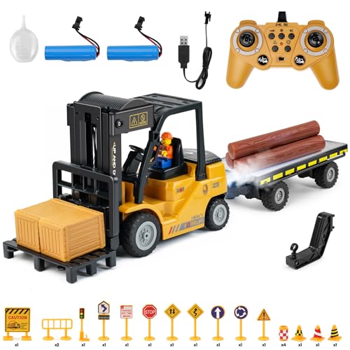 QiquBox Carretilla elevadora de Juguete a Control Remoto, Escala 1/24, con Placa de Soporte, Coche de ingeniería con Cajas, Madera, señal de tráfico y Aerosol de luz y Sonido, Regalo para niños QiquBox Carretilla elevadora de Juguete a Control Remoto, Escala 1/24, con Placa de Soporte, Coche de ingeniería con Cajas, Madera, señal de tráfico y Aerosol de luz y Sonido, Regalo para niños