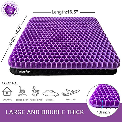 Gel Seat Cushion, Double Thick Gel Cushion For Long Sitting With Non-Slip Cover, Breathable Honeycomb Chair Pads Absorbs Pressure Points For Wheelchair Car Seat Home Office Chairs (16.5X14.5X1.6Inch) #TOP4