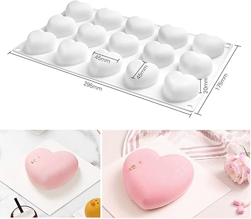Miniatura 2 de mostsom Moldes de silicona con forma de corazón de 15 cuadrículas, molde de silicona para hornear, molde para hornear, mousse, postre para dulces,