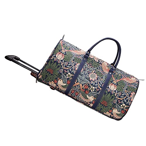 Signare Tapisserie Reisetasche mit Rollen, Trolley-Reisetasche, Sporttasche mit Rollen, Rollenreisetasche mit William Morris Designs (Erdbeerdieb Blau)