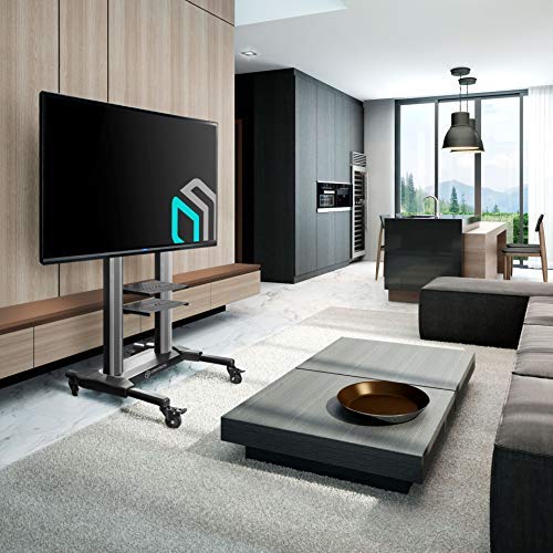 ONKRON Universal Mobile TV Stand with Shelves TV Cart on Wheels for 40” – 75 Inch Flat Panel Curved LCD LED OLED Screens up to 100 lbs TS27-71 (Black)