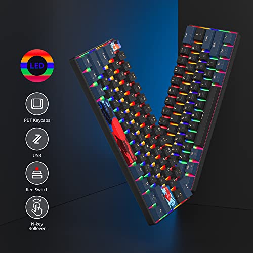 Image of 60 Percent Gaming Keyboard Mechanical with Linear Red Switch, 60% Wired Ultra-Compact Mini Keyboard Rainbow with PBT Keycaps for Ps4 /Ps5 /Xbox(61 Blue)