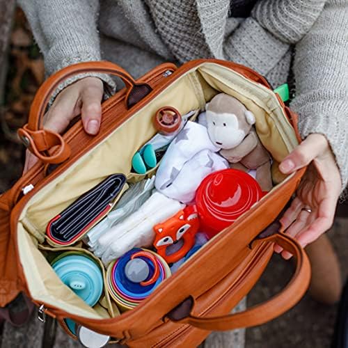 Vegan Luxury Leather Baby Changing Bag - Unisex for Mum Dad, Waterproof Diaper Nappy Change Backpack, Hospital Bag, Travel, Multiple Compartments, Insulated Pockets, Padded Changing Mat