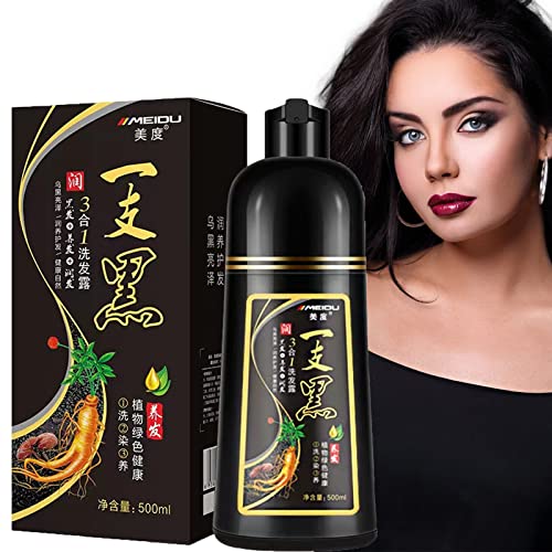 MEIDU Black Hair Color Shampoo for Gary Hair, Instant Hair Dye Shampoo for Women & Men 3 in 1- 100% Grey Coverage - Herbal Ingredients Coloring Shampoo in Minutes 500ML