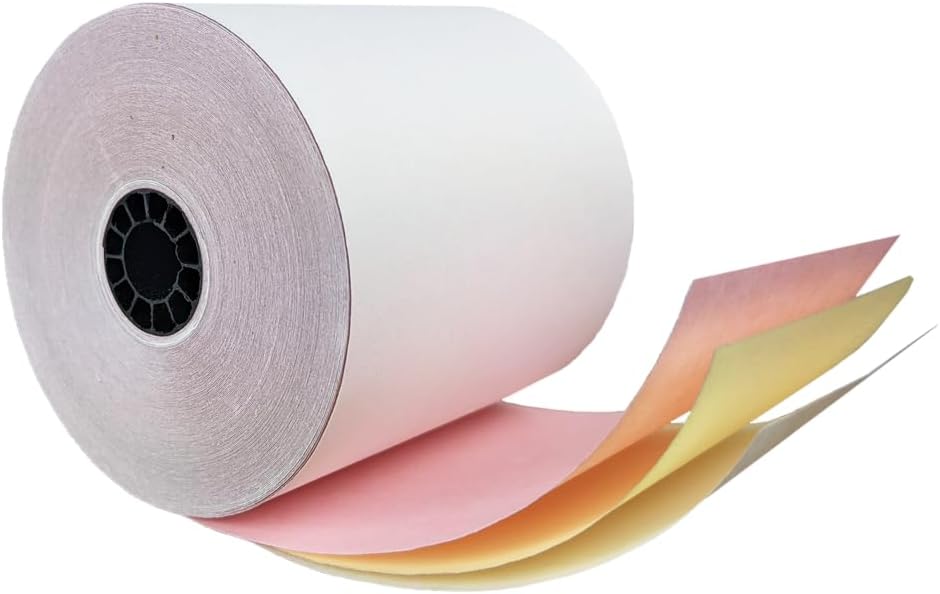 (50 Rolls) 3'' x 95' White/Canary 2 Ply Carbonless Kitchen Printer Paper Cash Register Receipt Rolls for SP2000, UP389, 480, 220, 250, 900, 07901, 07706