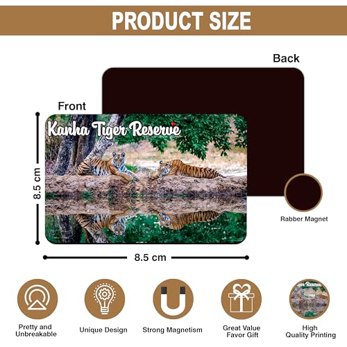 Image of Elegant Fridge Magnet with Themes |Rectangular Size Refrigerator Magnet with Magnetic Rubber Back | Pack of 1, 8.6cm X 5.4cm (Kanha Tiger Reserve)