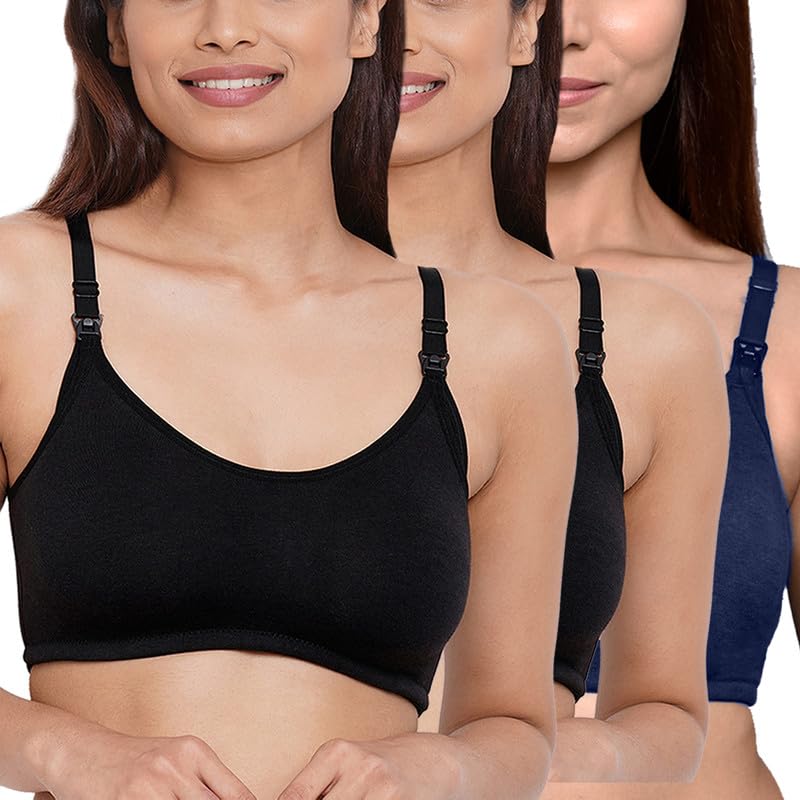 Image of Inner Sense Organic Cotton Bamboo Nursing Bra for Women I Non Padded Feeding Bra with Keyhole Back Design I Wire Free Maternity Innerwear with Full Coverage