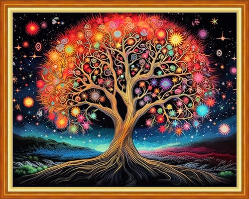 Image of Dooxvey Cross Stitch Kits for Adult Beginners - Night Sky Trees 16x20 inch