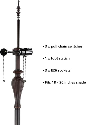 Miniatura 3 de Bieye B10740 Lámpara de pie estilo Tiffany Base de repuesto con 3 interruptores de cadena de tracción de luz, interruptor de pie para pantalla de