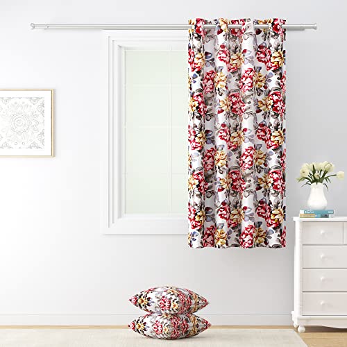 Image of Swayam 90% Blackout Polyester Window Curtain for Living Room & Bedroom | 5 Feet | Room Darkening Curtain with Eyelets | Pack of 1 | Floral Design - Red & Grey