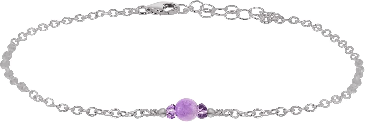 Luna Tide Pink Amethyst Dainty Anklet in Stainless Steel