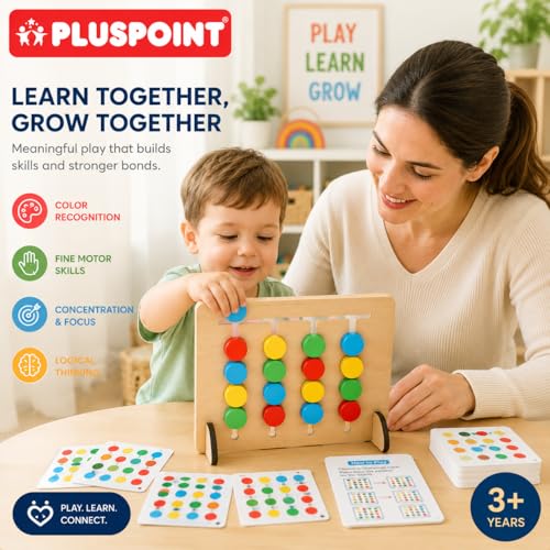Image of PLUSPOINT Montessori Slide Puzzle Game for Kids - Color & Pattern Matching Educational Brain Teaser Toy for Ages 3-8, Preschool Learning Activity & Travel Gift for Boys & Girls