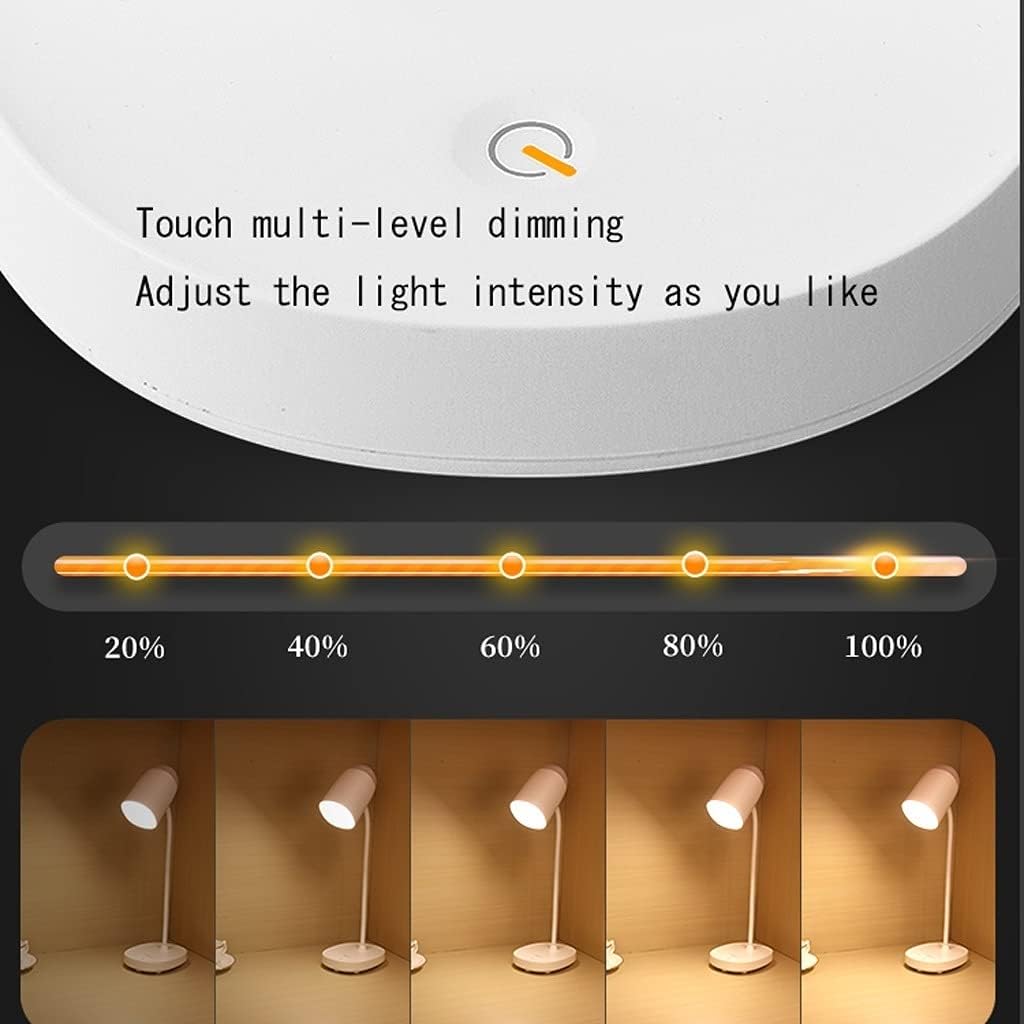 LED Desk Lamp Stereo Dimming Gooseneck Table Lamp With USB Charging Cable Eye Protection Home Bedroom Bedside Desk Lamp (Color : White)