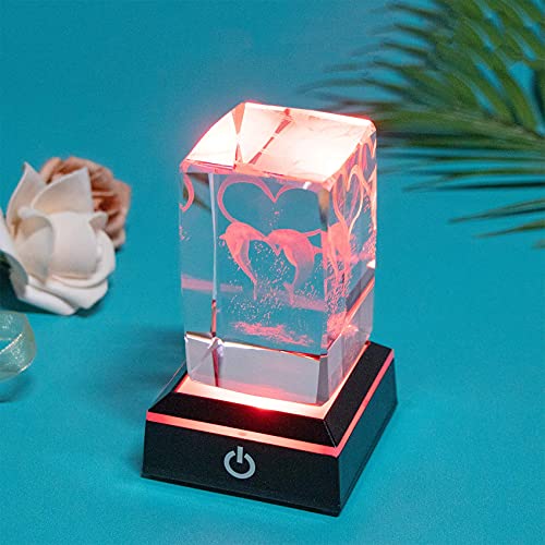 Qianwei Crystal Glass Dolphin Model,3D Laser Etched Crystal Dolphin Figurine,Crystal Glass Cube Engraving Dolphins Gifts For Women Or Kids On Her Birthday #TOP5