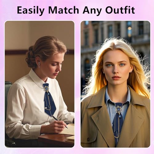 Adjustable Ties for Women Vintage Womens Tie with Crystal, Pre-Tied Neck Tie for Women Girls Party School Work Casual4
