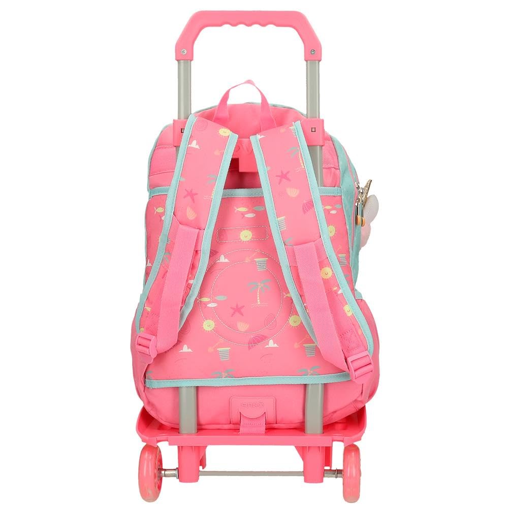 Enso Magic Summer Zaino per bambini, zaino per la scuola, realizzato in poliestere, ruote doppie a rotazione multidirezionale, molteplici modi di usarlo, rosa e blu, multicolore, 32x44x17 cms, Zaino
