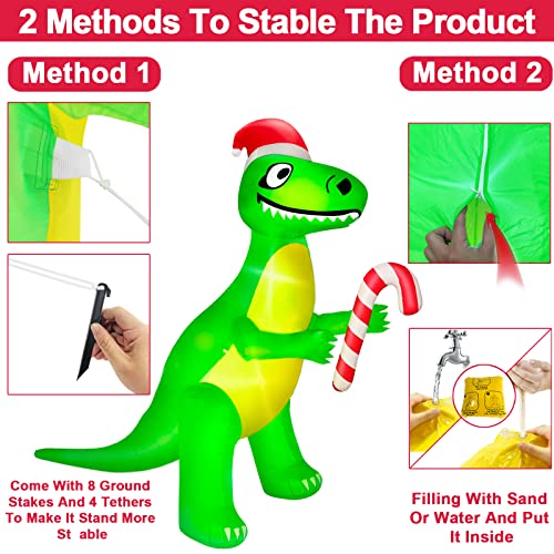 Turnmeon 12 Feet Giant Christmas Inflatable Santa Dinosaur Decoration Outdoor Candy Cane Build-In Led Lights 8 Stakes 4 Tethers Blow Up Yard Christmas Decoration Outside Home Party Lawn Garden Decor #TOP3