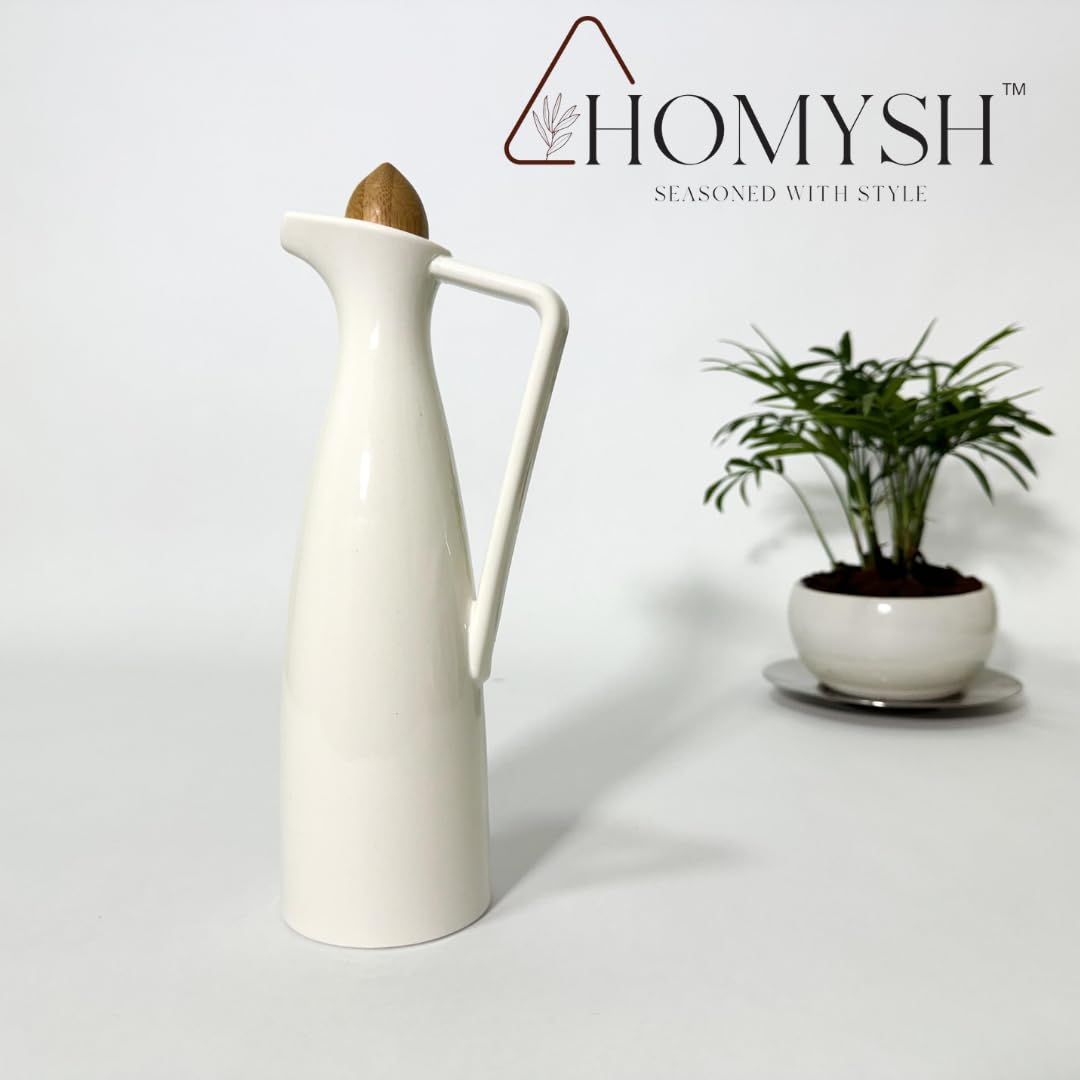 Homysh White Pottery Olive Oil Dispenser Cruet - Elegant Design, Drip-Free Pourer with Stopper, Perfect for Cooking and Salad Dressings, Fits Every Kitchen