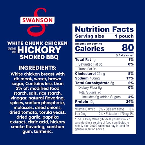Image of Swanson Hickory Smoked BBQ White Chunk Fully Cooked Chicken, 2.6 oz Pouch