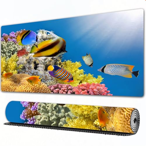 FEHWI Alfombrilla ratón 90×40 cm,Océano, Colonia de Coral en...