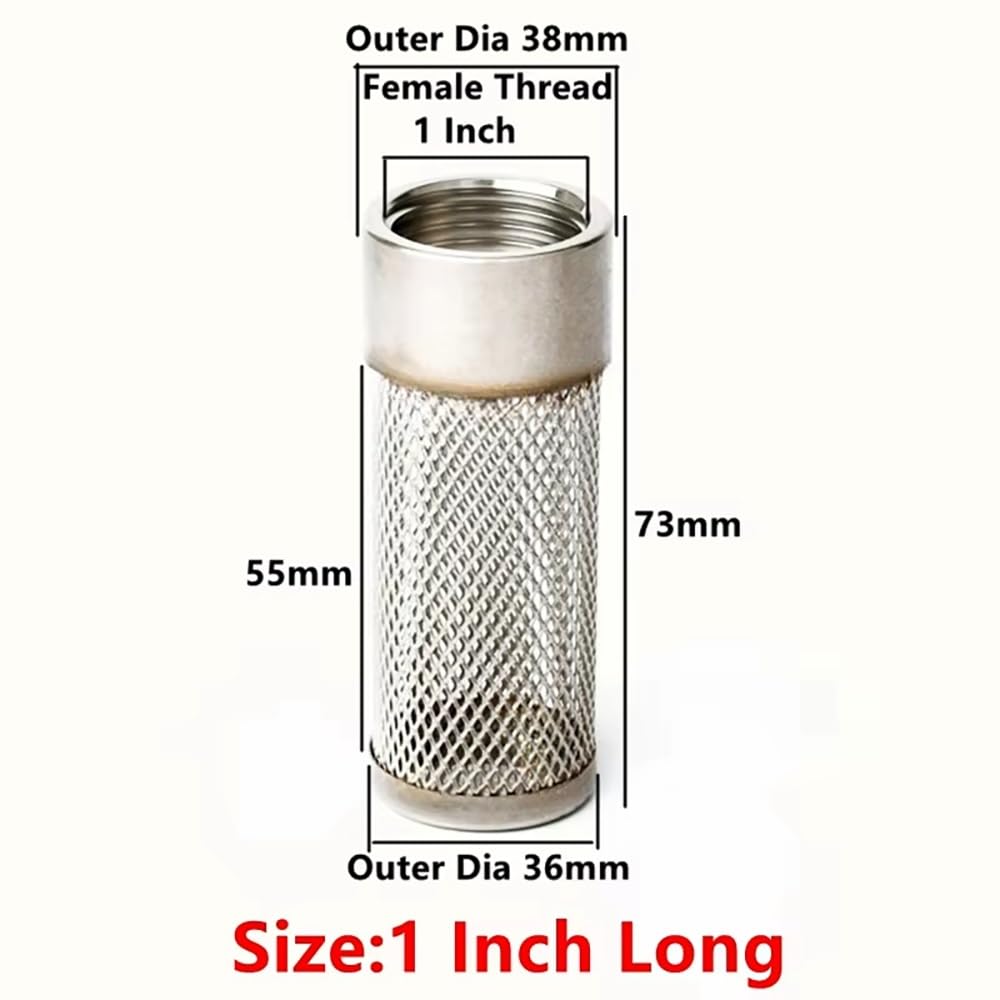 Filtro de agua de acero inoxidable de 1/2" a 4" - Malla 304 for manguera de riego, acuario y bomba(1inch Long)
