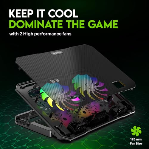 Image of SpinBot Airflow X10 Laptop Cooling Pad with Dual Fans | Low Noise 30dB | 4-Level Adjustable Stand | 2 USB Ports with Speed Control | Cooling Stand for Gaming & Work Laptops up to 17 inch