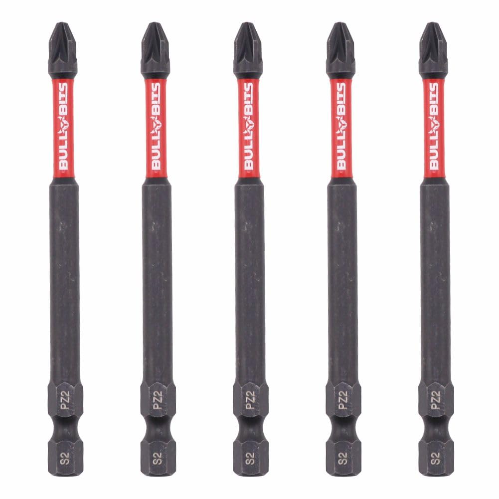 Bull Bits 5X 90Mm Pz2 Impact Screwdriver Bits Set – Pozi Pozidriv, Shock Zone, S2 Steel, Torsion Zone