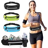 Gürteltasche,3 Stück Laufgürtel für Handy,Sport Running Bauchtasche Damen und Herren,Belt mit reflektierende Streifen,Flaschenhalterung,Elastischem Hüfttasche für Laufen,Joggen,Radfahren,Wandern