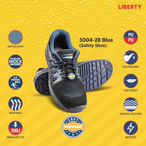 Image of Liberty Warrior 3004-28 Safety Shoes for Men, Genuine Leather, Light Weight, Fibre Glass Toe, Industrial Shoes for Men, Orange & Blue, Sizes-5UK-11UK