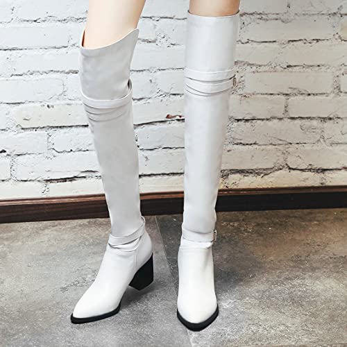 BEAUPAS Women's Chunky Heeled Over The Knee Boots Buckle Block High Heel Thigh High Boots Pointed Toe Shoes3
