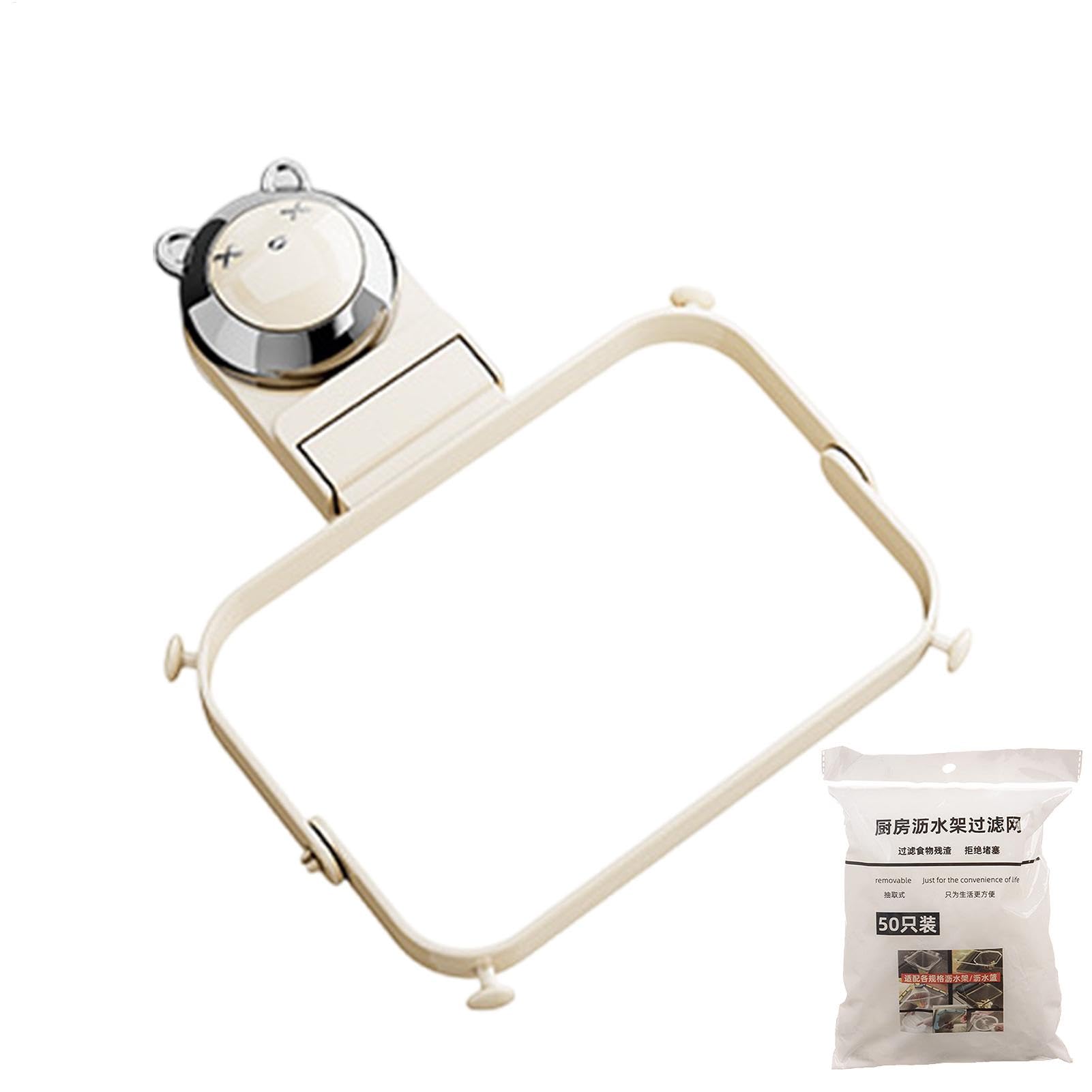 Kitchen Sink Strainer Basket, Foldable Suction Cup Drain Rack, Food Waste Catcher with Mesh Net, Space-Saving ABS Filter (21.5x18x4cm, White), Home Restaurant Cafeteria Use