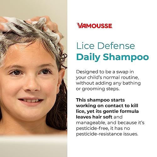 Image of Vamousse Head Lice Defense Daily Shampoo, Homeopathic Pesticide-Free Formula with Tea Tree Oil, After Exposure Defense for Kids &Family, Paraben, Sulfate & Dye Free, 13.5 Oz (Pack of 3)