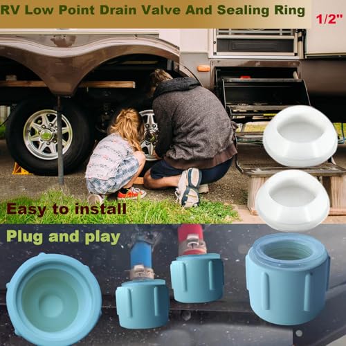 Image of Upgrade 2PCS 1 /2 inch RV Low Point Drain Cap Kit Fit for RV Camper Travel Traile, 1 /2 inch Hot & Cold Water Lines