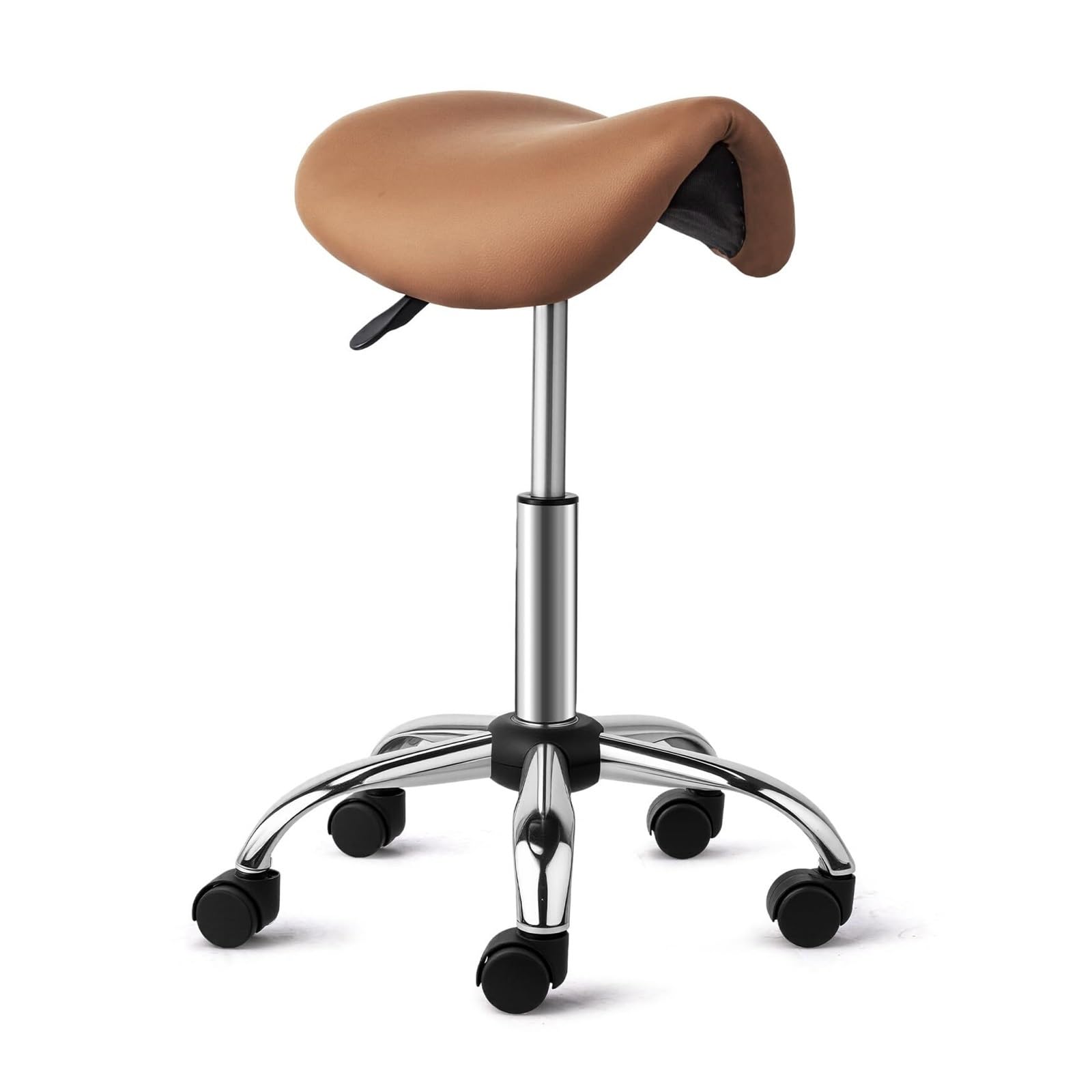 METTEOR Saddle Stool Rolling Chair, Saddle Chair with Swivel Wheels, Adjustable Hydraulic Stylist Cutting Stool for Salon Tattoo Massage (Brown)