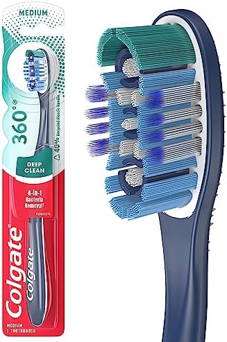 Colgate Battery Powered 360 Toothbrush with Tongue and Cheek Cleaner, Medium Toothbrush, 1 Pack